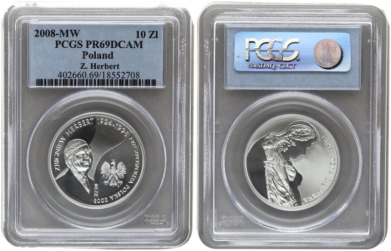 Poland 10 Zlotych 2008. PCGS PR 69 DCAM