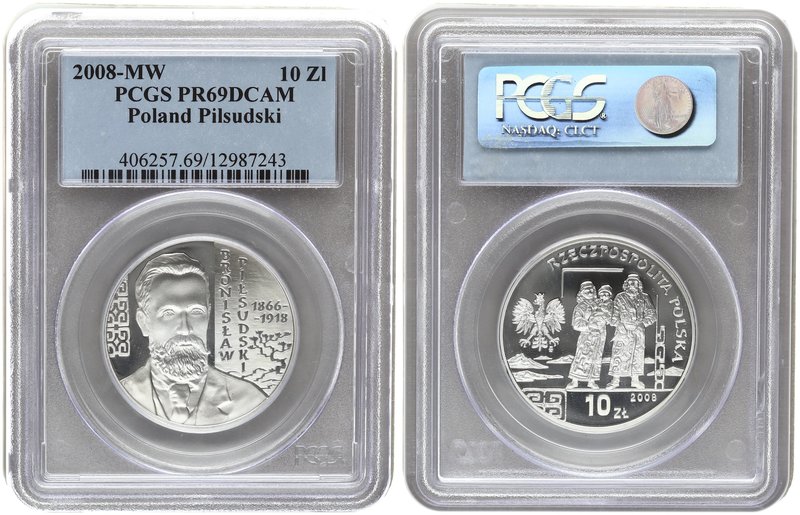 Poland 10 Zlotych 2008. PCGS PR 69 DCAM