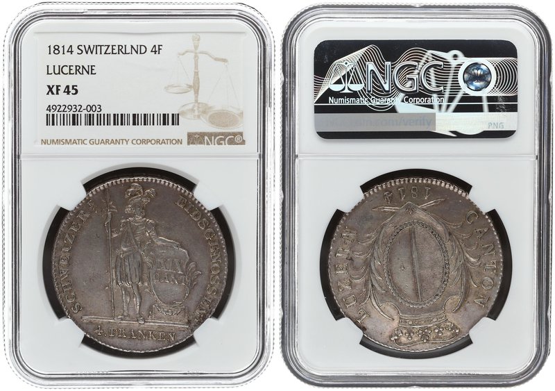 Switzerland 4 Franken 1814. NGC XF 45