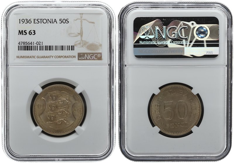 Estonia 50 Senti 1936. NGC MS 63