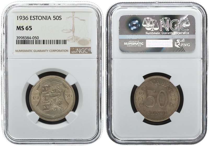 Estonia 50 Senti 1936. NGC MS 65. In Higher Grades: 2