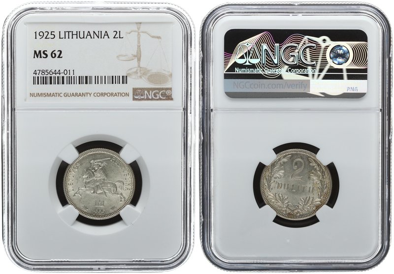 Lithuania 2 Litu 1925. NGC MS 62