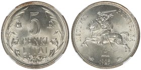 Lithuania 5 Litai 1925. NGC MS 65+. Top Pop. MAX grade