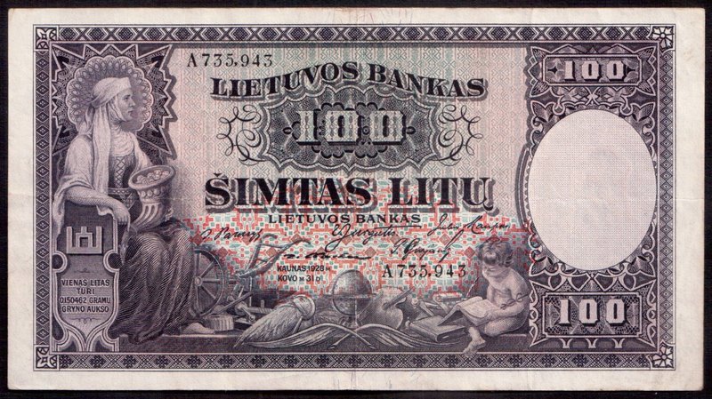 Lithuania 100 Litu banknote 1928