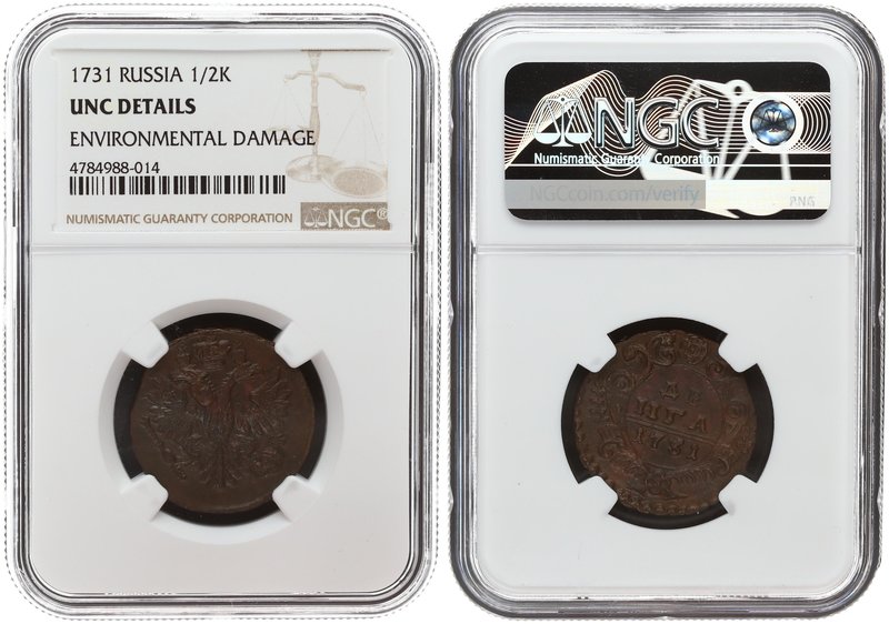 Russia Denga 1731. NGC UNC DETAILS