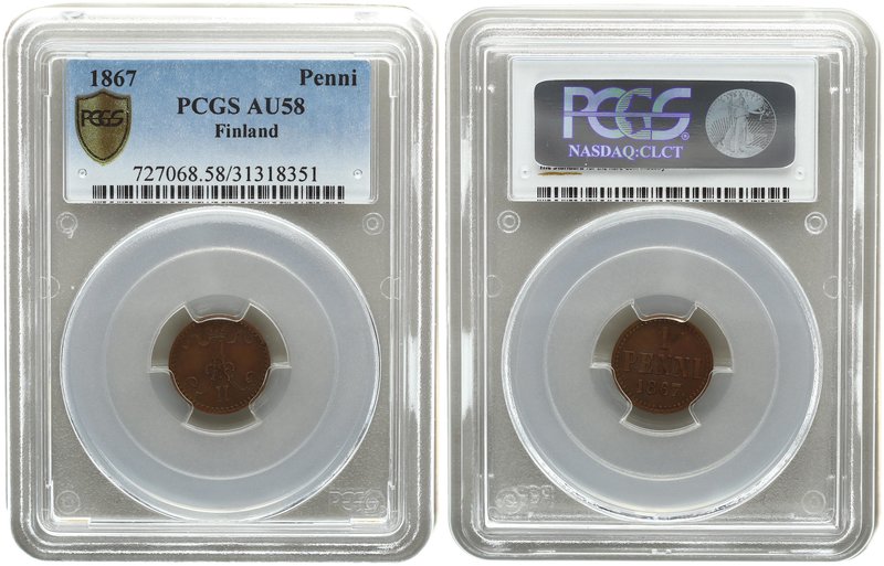 Russia to Finland 1 Penni 1867. PCGS AU 58