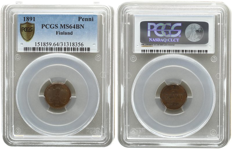 Russia to Finland 1 Penni 1891. PCGS MS 64 BN