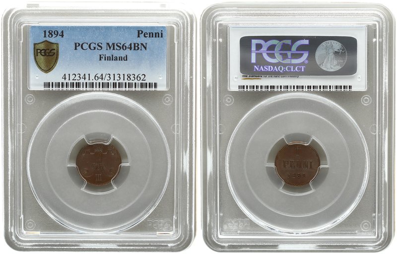 Russia to Finland 1 Penni 1894. PCGS MS 64 BN