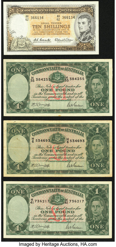 Australia Commonwealth of Australia 1 Pound ND (1942) Pick 26b (3); 10 Shillings...