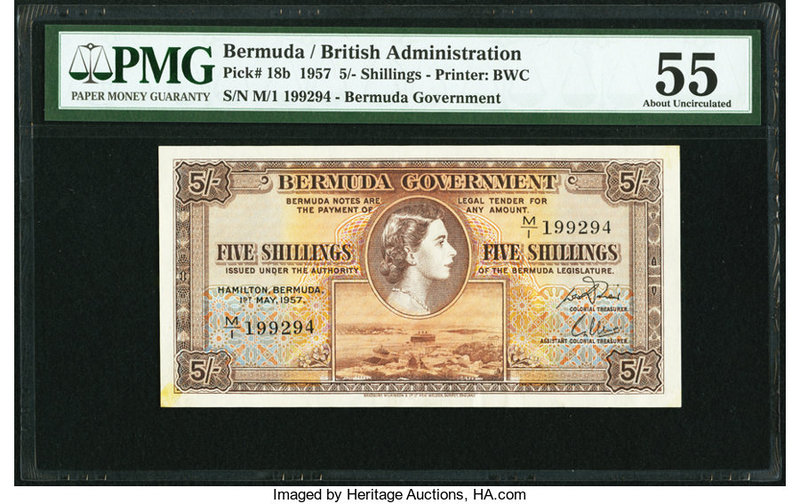 Bermuda Bermuda Government 5 Shillings 1.5.1957 Pick 18b PMG About Uncirculated ...