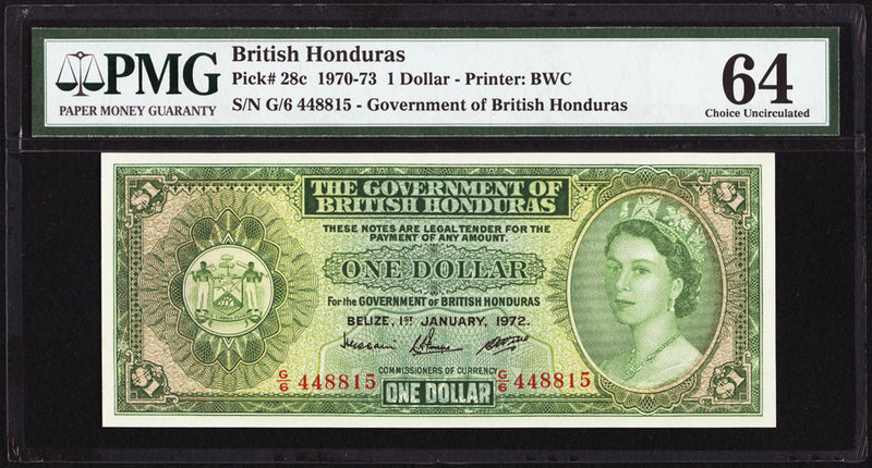 British Honduras Government of British Honduras 1 Dollar 1.1.1972 Pick 28c PMG C...