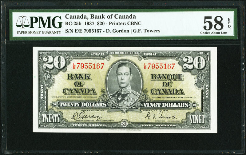 Canada Bank of Canada $20 2.1.1937 BC-25b PMG Choice About Unc 58 EPQ. 

HID0980...