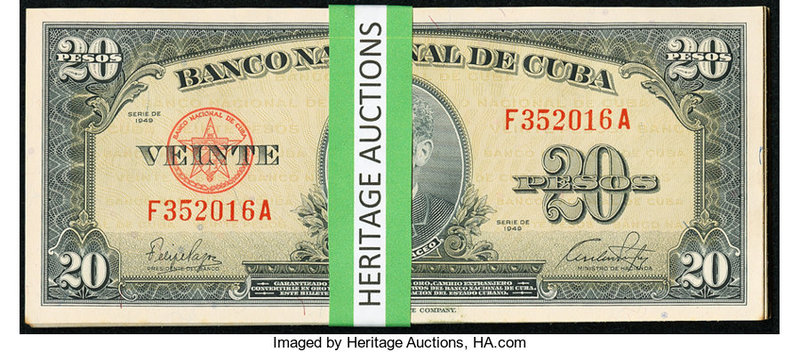 Cuba Banco Nacional de Cuba 20 Pesos 1949 Pick 80a, Thirty-Five Consecutive Exam...