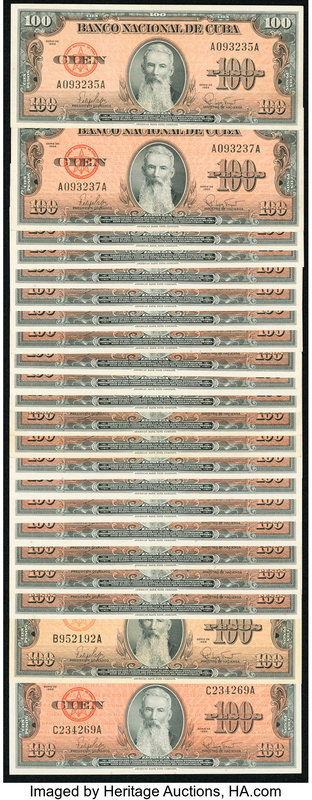 Cuba Banco Nacional de Cuba 100 Pesos 1959 Pick 93a, Twenty-Two Examples Extreme...