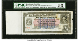 Dominican Republic Banco Nacional de Santo Domingo 100 Pesos 1889 (ND 1912) Pick S147r Remainder PMG About Uncirculated 53. Tape repair, stains, tears...