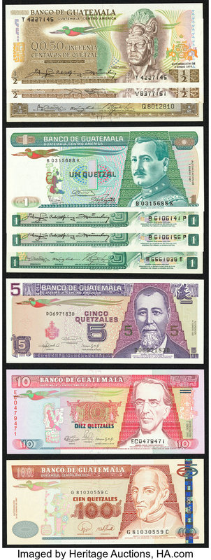 A Colorful Selection of Ten Various Notes from Guatemala. Choice Crisp Uncircula...