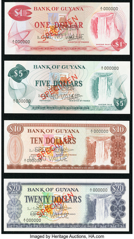 Guyana Bank of Guyana 1; 5; 10; 20 Dollars ND (1966) Pick 21s; 22s; 23s; 24s Spe...