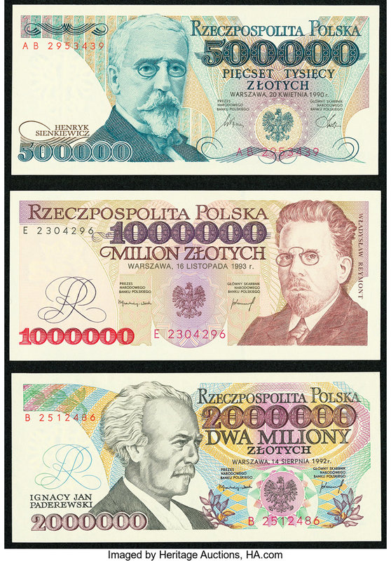 Poland Narodowy Bank Polski 500,000 Zlotych 1990 Pick 156a; 2,000,000 Zlotych 19...