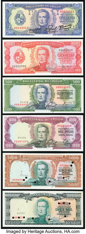 Uruguay Banco Central Del Uruguay 50; 100; 500; 1,000; 5,000; 10,000 Pesos ND (1...