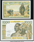 West African States Banque Centrale des Etats de L'Afrique de L'Ouest - Senegal 500; 1,000 Francs ND (1959-65) Pick 702Kg; 703Kl Crisp Uncirculated. 
...