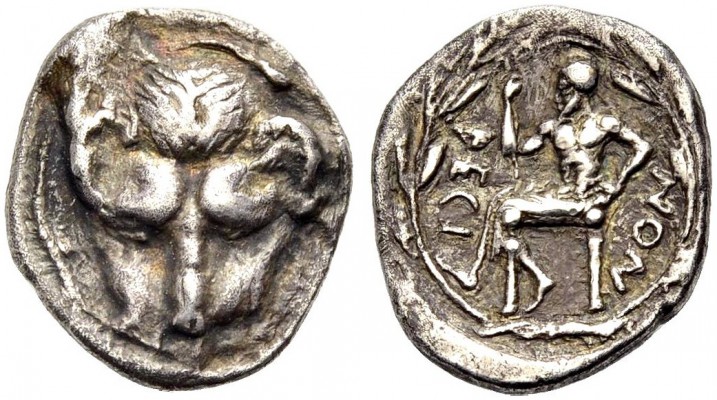 GRIECHISCHE MÜNZEN 
 BRUTTIUM 
 RHEGION 
 Drachme, 460-445 v. Chr. Löwenkopf ...