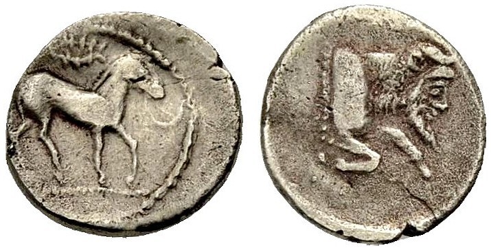 GRIECHISCHE MÜNZEN 
 SIZILIEN 
 GELA 
 Litra, 465-450 v. Chr. Pferd n.r. steh...