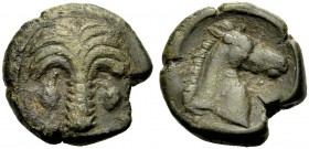 GRIECHISCHE MÜNZEN 
 SIZILIEN 
 SIKULOPUNIER 
 Bronze, 4.-3. Jh. v. Chr. Dattelpalme in Fadenkreis. Rv. Pferdekopf n. r. 4,52 g. SNG Cop. 102-103. ...