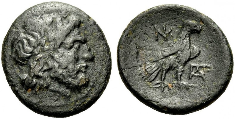 GRIECHISCHE MÜNZEN 
 MAKEDONIEN 
 PAROREIA 
 Bronze, 185-168 v. Chr. Bärtiger...