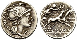 RÖMISCHE MÜNZEN 
 RÖMISCHE REPUBLIK 
 L. Flaminius Chilo, 109 oder 108 v. Chr. Denar. ROMA Romakopf im geflügelten Helm, unter dem Kinn Wertmarke X ...