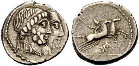 RÖMISCHE MÜNZEN 
 RÖMISCHE REPUBLIK 
 C. Marcius Censorinus, 88 v. Chr. Denar. Doppelbüste von Numa Pompilius mit Bart und von Ancus Marcius, beide ...