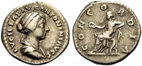 RÖMISCHE MÜNZEN 
 KAISERZEIT 
 Lucilla, († 182), Gemahlin des Lucius Verus, Tochter des M. Aurelius. Denar, 164-169 oder später. LVCILLAE AVG ANTONI...