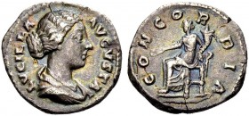 RÖMISCHE MÜNZEN 
 KAISERZEIT 
 Lucilla, († 182), Gemahlin des Lucius Verus, Tochter des M. Aurelius. Denar, 164-169 oder später. LVCILLA - AVGVSTA D...