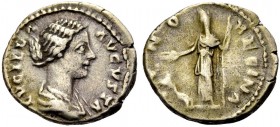 RÖMISCHE MÜNZEN 
 KAISERZEIT 
 Lucilla, († 182), Gemahlin des Lucius Verus, Tochter des M. Aurelius. Denar, 164-169. LVCILLA AVGVSTA Drap. Büste n.r...