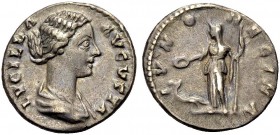 RÖMISCHE MÜNZEN 
 KAISERZEIT 
 Lucilla, († 182), Gemahlin des Lucius Verus, Tochter des M. Aurelius. Denar, 164-169. LVCILLA AVGVSTA Drap. Büste n.r...