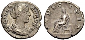 RÖMISCHE MÜNZEN 
 KAISERZEIT 
 Lucilla, († 182), Gemahlin des Lucius Verus, Tochter des M. Aurelius. Denar. LVCILLA - AVGVSTA Drap. Büste n. r., die...