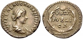 RÖMISCHE MÜNZEN 
 KAISERZEIT 
 Lucilla, († 182), Gemahlin des Lucius Verus, Tochter des M. Aurelius. Denar. 164-169. LVCILLAE AVG ANTONINI AVG Drap....