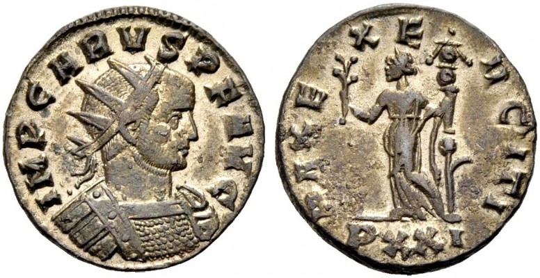 RÖMISCHE MÜNZEN 
 KAISERZEIT 
 Carus, 282-283. Antoninian, Ticinum. Gepanzerte...