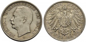 DEUTSCHE MÜNZEN SEIT 1871 
 BADEN, GROSSHERZOGTUM 
 FRIEDRICH II., 1907-1918. 2 Mark 1913 G. J. 38.
 Sehr schön