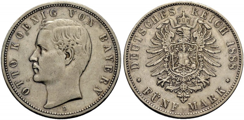 DEUTSCHE MÜNZEN SEIT 1871 
 BAYERN, KÖNIGREICH 
 OTTO, 1886-1913. 5 Mark 1888 ...