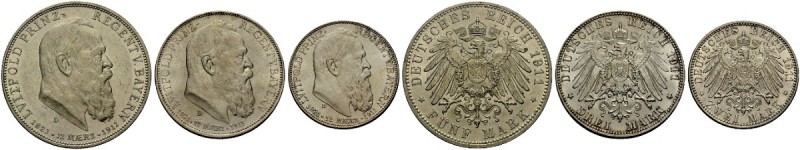 DEUTSCHE MÜNZEN SEIT 1871 
 BAYERN, KÖNIGREICH 
 PRINZREGENT LUITPOLD, Lot : 2...