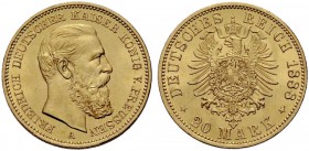 DEUTSCHE MÜNZEN SEIT 1871 
 PREUSSEN, KÖNIGREICH 
 FRIEDRICH III., 1888. 20 Mark 1888 A. J. 248.
 Vorzüglich-Stempelglanz