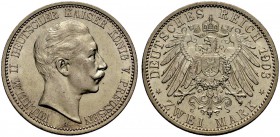 DEUTSCHE MÜNZEN SEIT 1871 
 PREUSSEN, KÖNIGREICH 
 WILHELM II., 1888-1918. 2 Mark 1903 A. J. 102.
 Vorzüglich-Stempelglanz