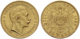 DEUTSCHE MÜNZEN SEIT 1871 
 PREUSSEN, KÖNIGREICH 
 WILHELM II., 1888-1918. 20 Mark 1896 A. J. 252.
 Sehr schön