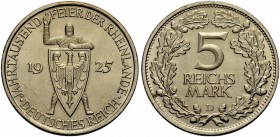 DEUTSCHE MÜNZEN SEIT 1871 
 WEIMARER REPUBLIK 
 5 Reichsmark 1925 D zur Jahrtausendfeier der Rheinlande. J. 322.
 Vorzüglich
