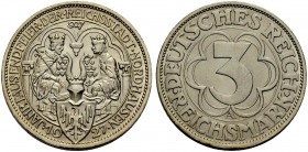 DEUTSCHE MÜNZEN SEIT 1871 
 WEIMARER REPUBLIK 
 3 Reichsmark 1927 A, 1000 Jahre Nordhausen. J. 327.
 Vorzüglich