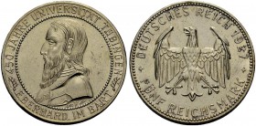 DEUTSCHE MÜNZEN SEIT 1871 
 WEIMARER REPUBLIK 
 5 Reichsmark 1927 F zur 450-Jahrfeier der Gründung der Universität Tübingen durch Graf Eberhard V. v...