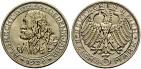 DEUTSCHE MÜNZEN SEIT 1871 
 WEIMARER REPUBLIK 
 3 Reichsmark 1928 D zum 400. Todestag Albrecht Dürers. J. 332.
 Vorzüglich-Stempelglanz