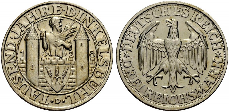 DEUTSCHE MÜNZEN SEIT 1871 
 WEIMARER REPUBLIK 
 3 Reichsmark 1928 D zur 1000-J...