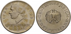 DEUTSCHE MÜNZEN SEIT 1871 
 WEIMARER REPUBLIK 
 3 Reichsmark 1929 F zum 200. Geburtstag Lessings. J. 335.
 Vorzüglich
