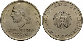 DEUTSCHE MÜNZEN SEIT 1871 
 WEIMARER REPUBLIK 
 5 Reichsmark 1929 F zum 200. Geburtstag Lessings. J. 336.
 Vorzüglich